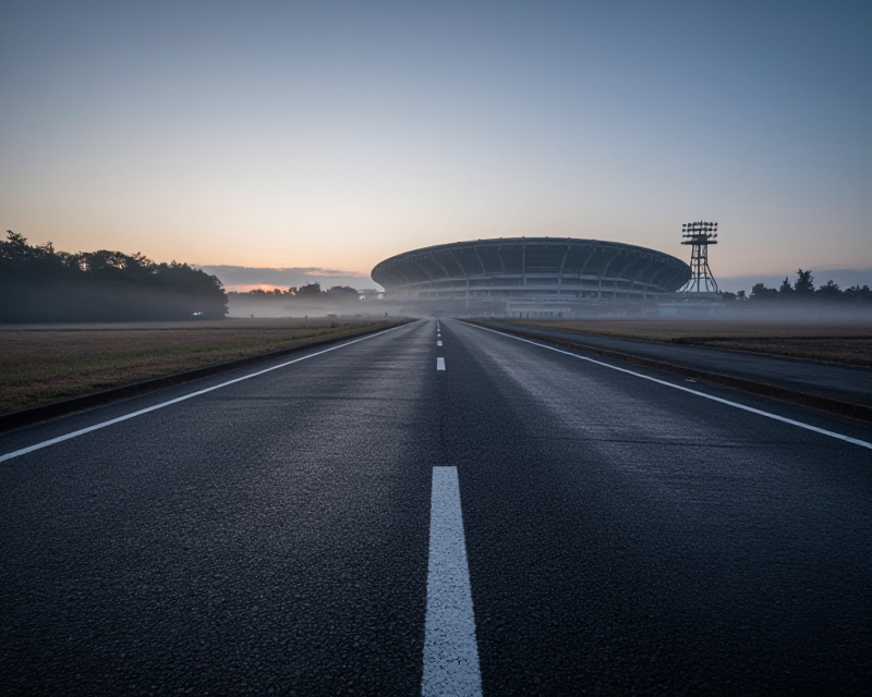 Empty road towards the stadium